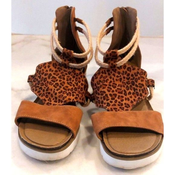 Corkys Womens Espadrille Wedge Sandal Heel Zipper Ankle Strap Leopard Print Sz 9 - Picture 2 of 9